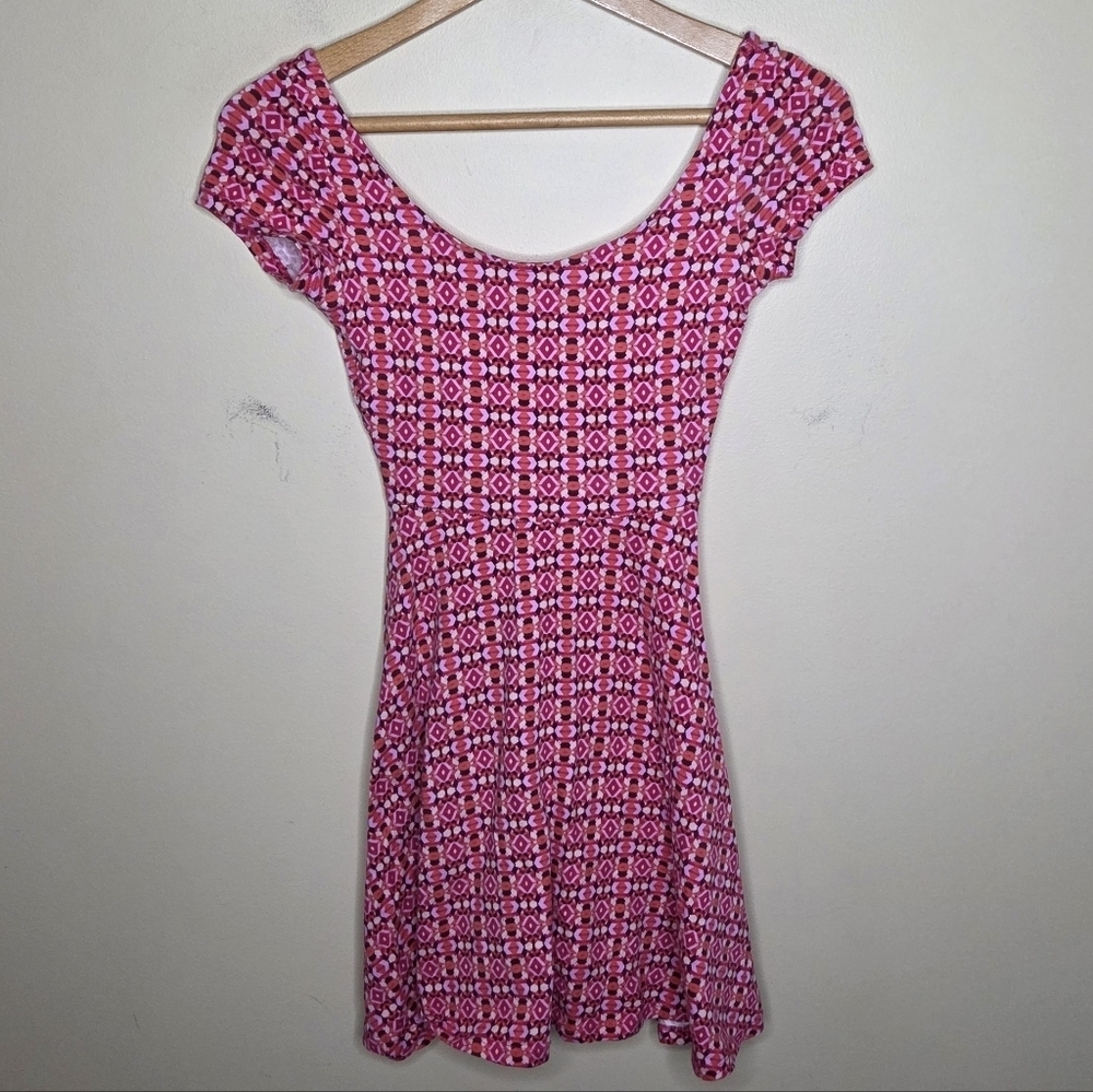 Soprano Pink Tile Print Scoop Neck A-line Dress Junior Size XS